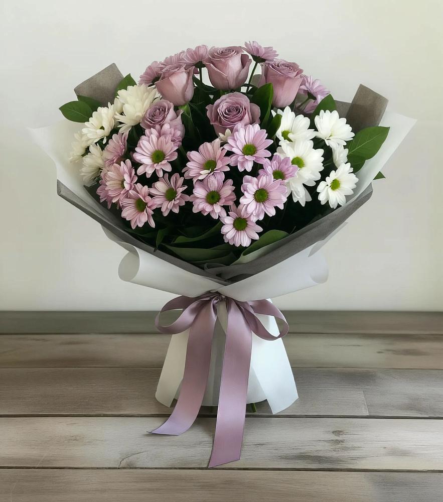 Букет цветов из: Хризантемы и Розы в Сеченово