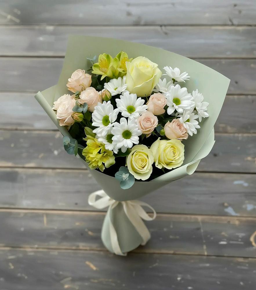 Букет цветов из: Альстромерии, Розы и Хризантемы в Сеченово