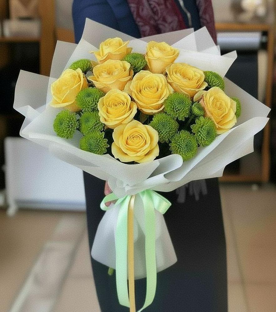 Букет цветов из: Хризантемы и Розы в Сеченово