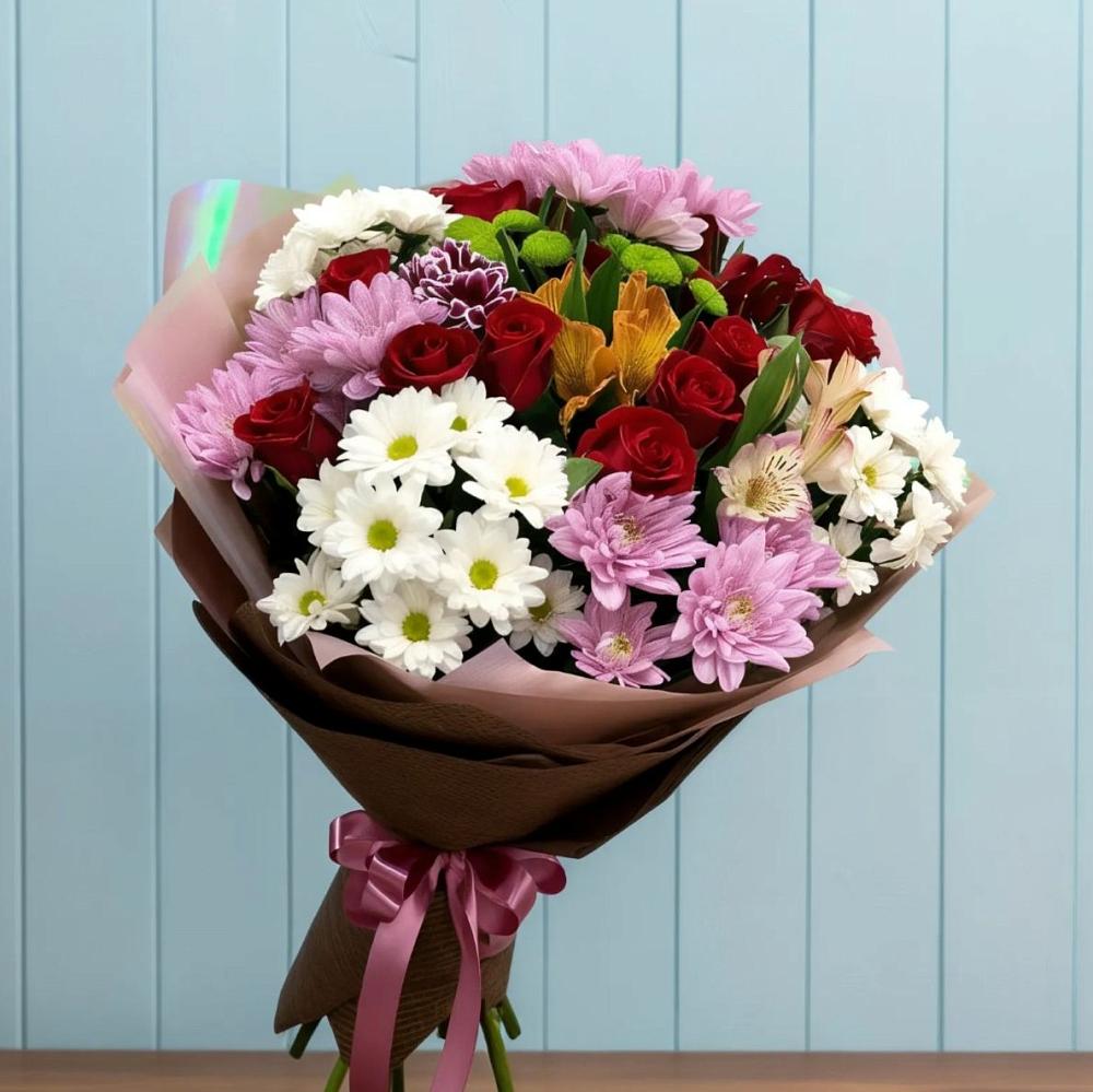 Букет цветов из: Розы, Хризантемы и Альстромерии в Сеченово