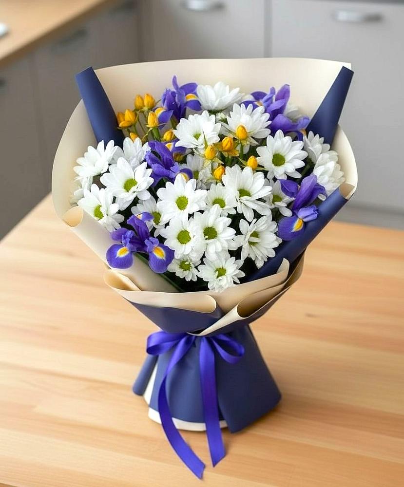 Букет цветов из: Розы, Ирисы и Хризантемы в Сеченово