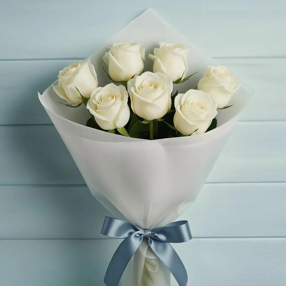 Букет 7 Белых роз Эдлесс Лав в Сеченово